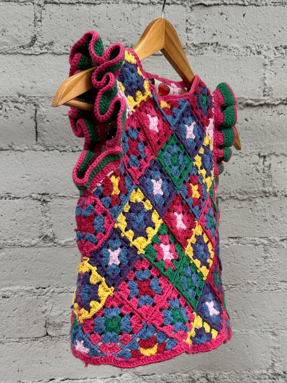 FARM Rio Crochet Square Vest Red Multi Butterfly Sleeves Size S - Picture 6 of 13